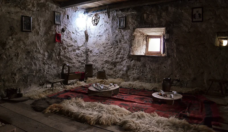 Interior of the lock-up tower in Theth